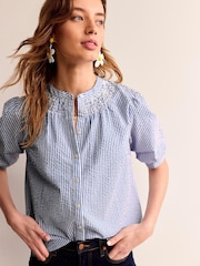 Boden Blue Ada Seersucker 100% Cotton Top - Image 2 of 5