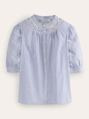 Boden Blue Ada Seersucker 100% Cotton Top - Image 5 of 5