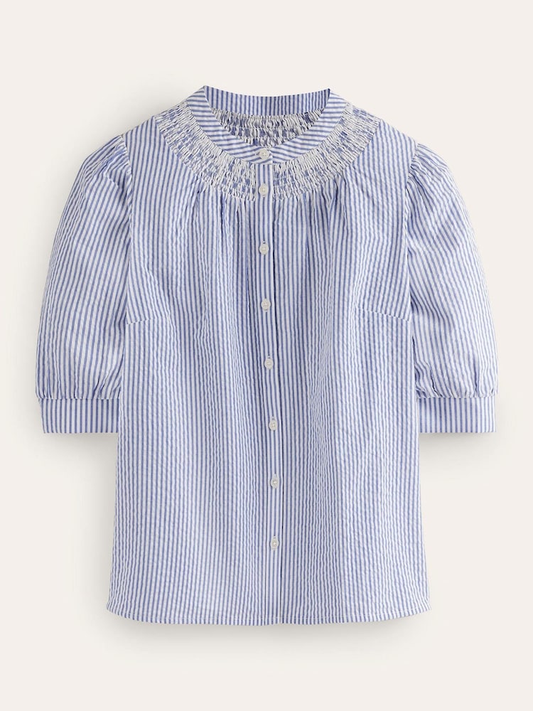 Boden Blue Ada Seersucker 100% Cotton Top - Image 5 of 5