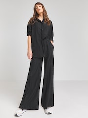 Simply Be Black Textured Wide Leg Trousers - Image 1 of 4