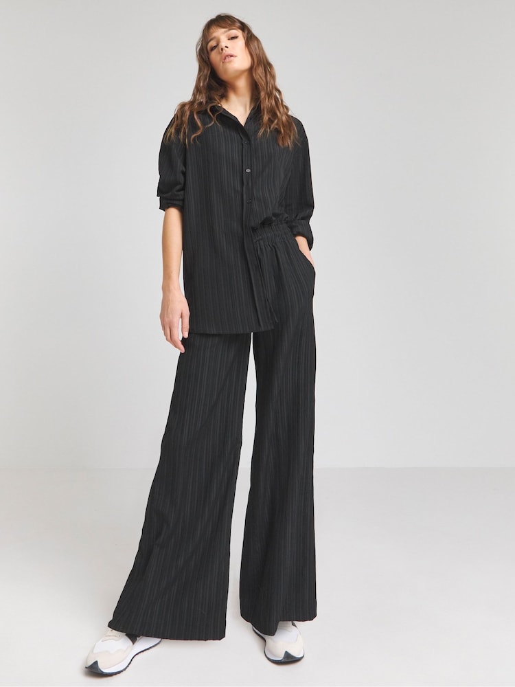 Simply Be Black Textured Wide Leg Trousers - Image 1 of 4