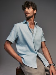 Blue Regular Fit Signature Linen Blend Short Sleeve Shirt - Image 1 of 8