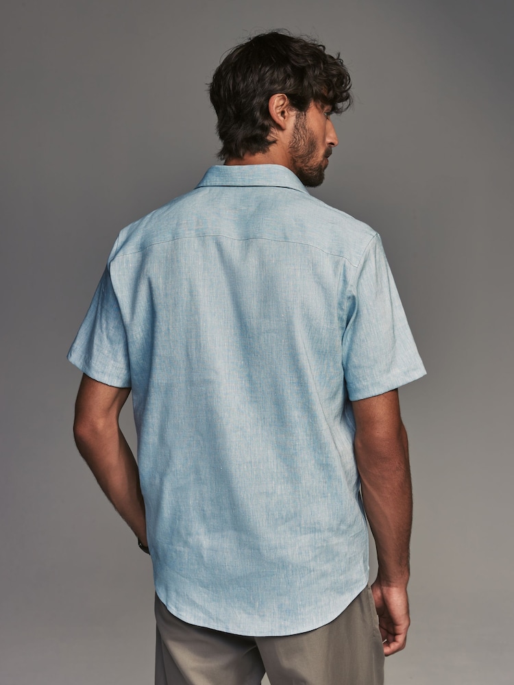 Blue Regular Fit Signature Linen Blend Short Sleeve Shirt - Image 2 of 8