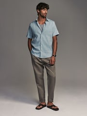 Blue Regular Fit Signature Linen Blend Short Sleeve Shirt - Image 3 of 8
