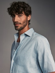 Blue Regular Fit Signature Linen Blend Short Sleeve Shirt - Image 4 of 8