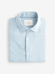 Blue Regular Fit Signature Linen Blend Short Sleeve Shirt - Image 6 of 8