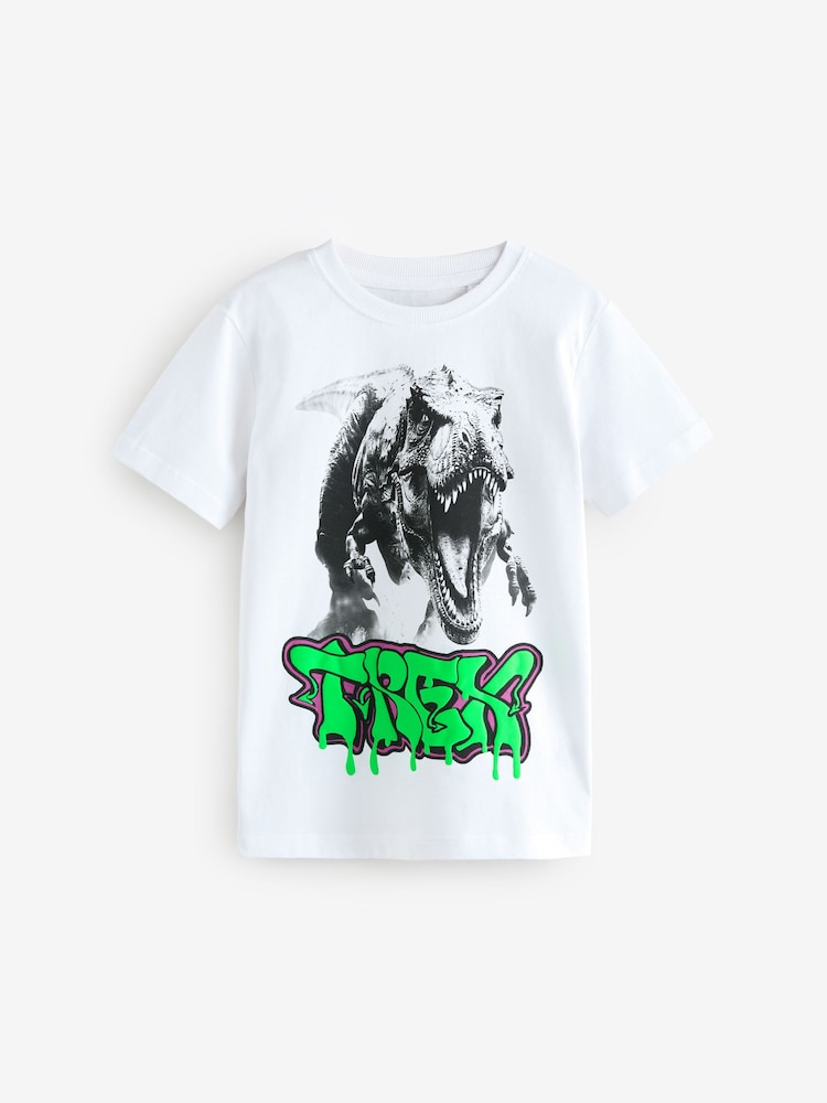 White Dino - Koszulka z krótkim rękawem i grafiką, w 100% z bawełny (3–16 lat) - Obraz 1 z 4 White Dino - Koszulka z krótkim rękawem i grafiką, w 100% z bawełny (3–16 lat) - Obraz 1 z 4