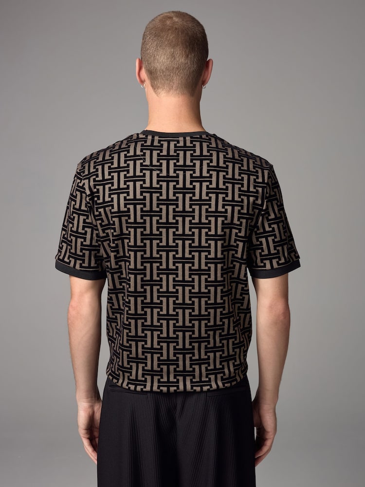 Black/Gold Geo Pattern Texture Relaxed T-Shirt - Image 2 of 7