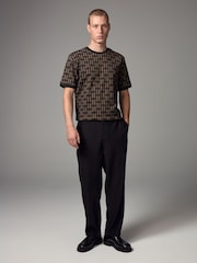 Black/Gold Geo Pattern Texture Relaxed T-Shirt - Image 3 of 7
