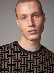 Black/Gold Geo Pattern Texture Relaxed T-Shirt - Image 5 of 7