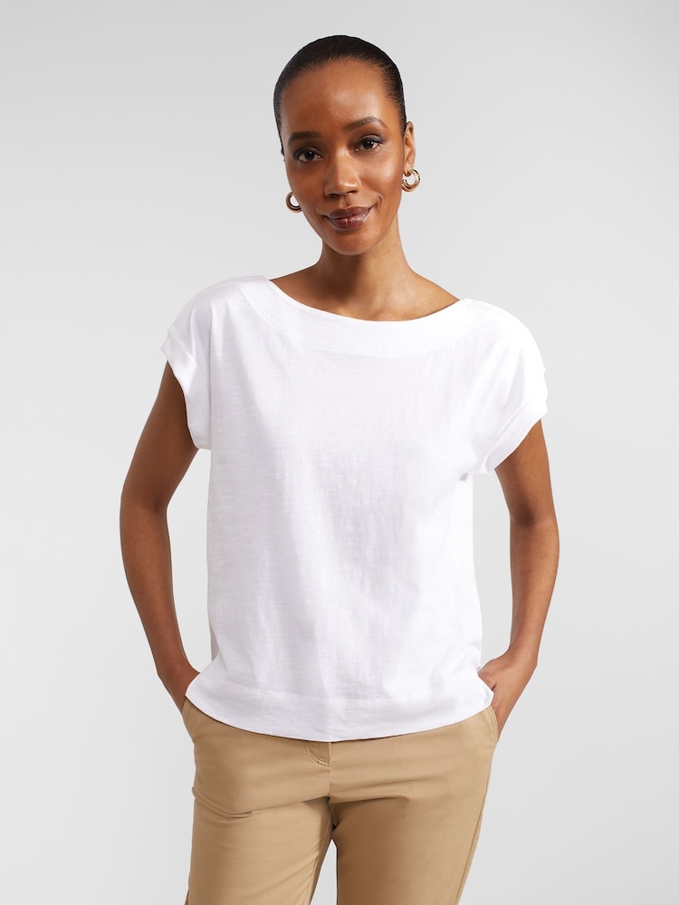 Hobbs White Slub Alycia 100% Cotton T-Shirt - Image 1 of 4 Hobbs White Slub Alycia 100% Cotton T-Shirt - Image 1 of 4