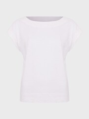 Hobbs White Slub Alycia 100% Cotton T-Shirt - Image 4 of 4
