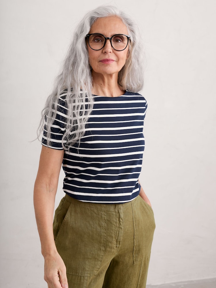 Seasalt Cornwall Blue Striped Sailor T-Shirt - Image 2 of 5 Seasalt Cornwall Blue Striped Sailor T-Shirt - Image 2 of 5