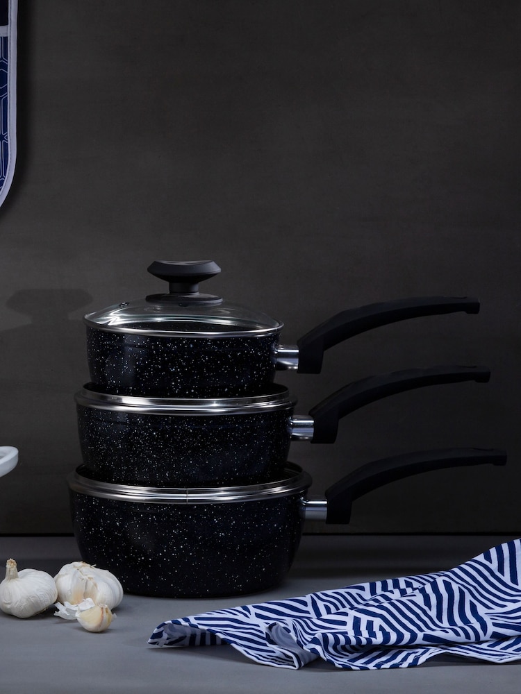 Maison by Premier Black Stoneflam 20cm Saucepan With Glass Lid - Image 1 of 4