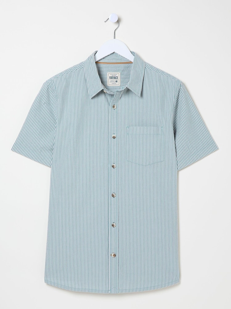 FatFace Green Short Sleeve Markham Stripe Shirt - Image 5 of 5