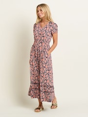 Brakeburn Red 100% Cotton Boho Floral Dress - Image 1 of 5