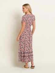 Brakeburn Red 100% Cotton Boho Floral Dress - Image 2 of 5