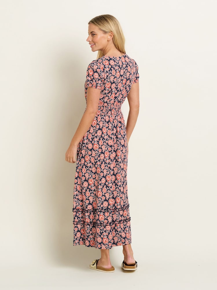 Brakeburn Red 100% Cotton Boho Floral Dress - Image 2 of 5