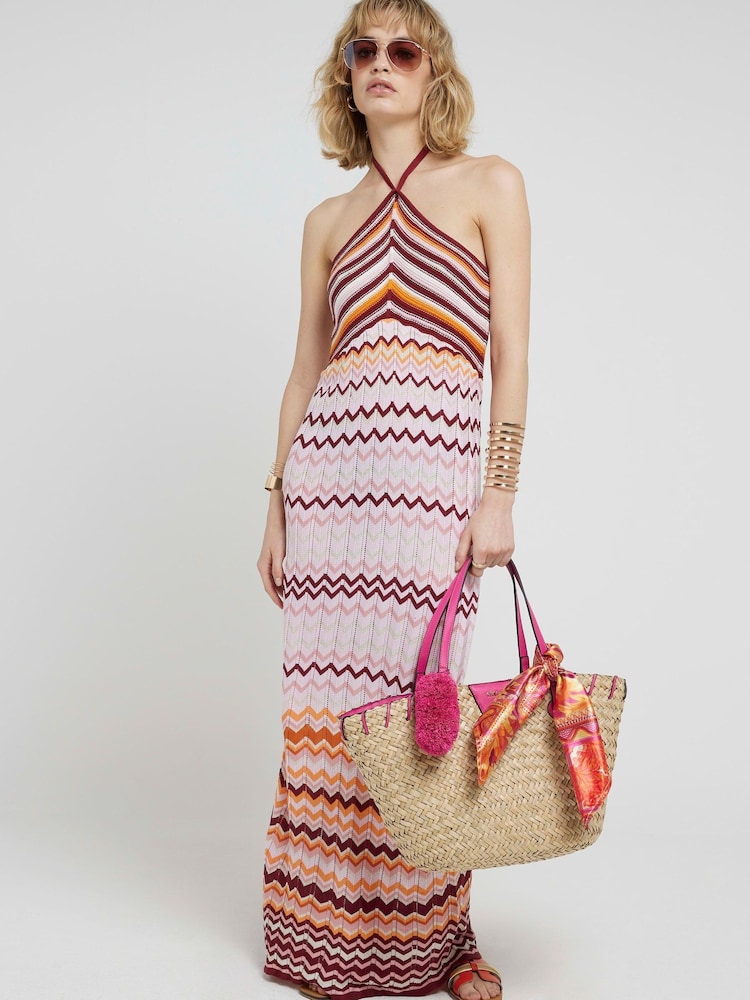 River Island Pink Crochet Chevron Midi Dress - Image 1 of 3
