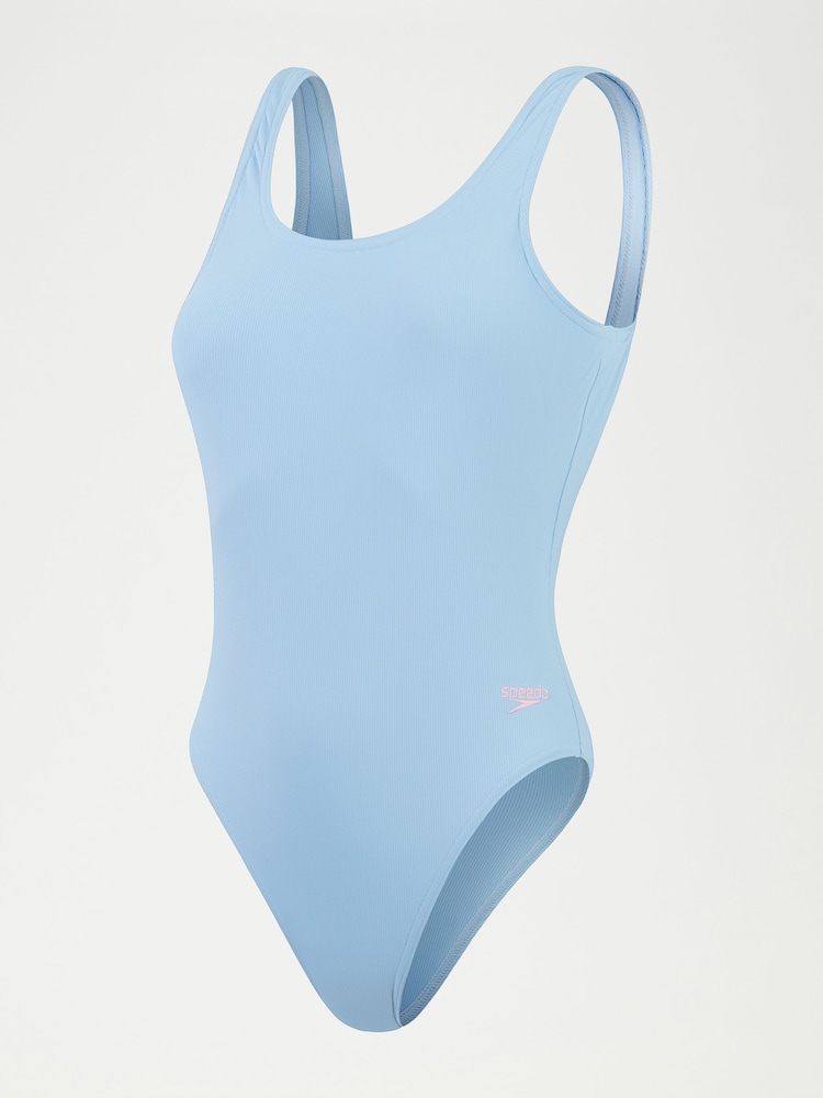 Speedo Blue Womens Textured Deep U-Back 1 Piece Swimsuit - Image 6 of 6 Speedo Blue Womens Textured Deep U-Back 1 Piece Swimsuit - Image 6 of 6