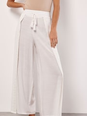 Apricot Cream Lace Detail Front Split Wrap Trousers - Image 1 of 4