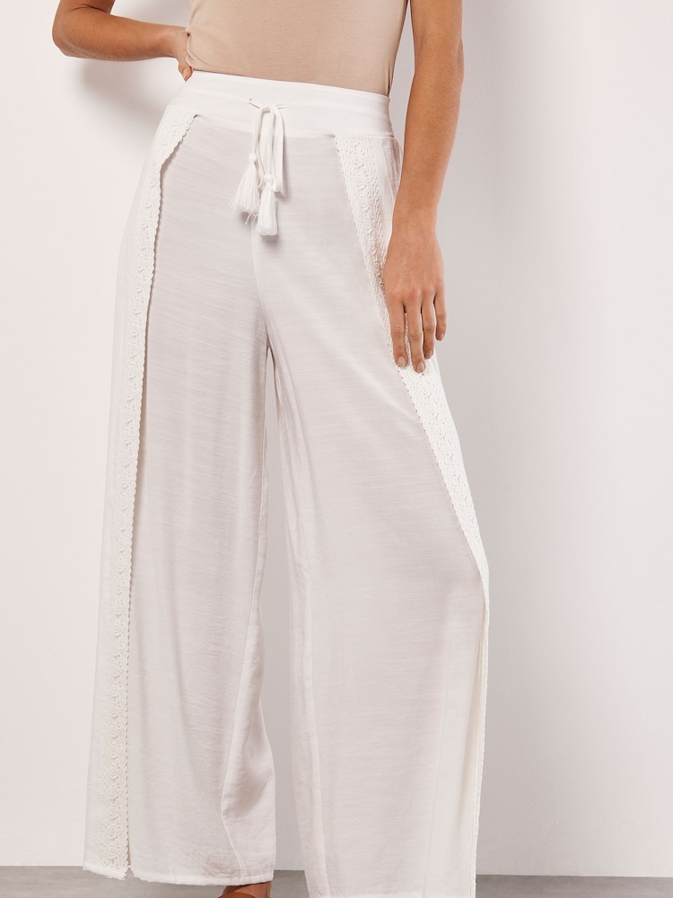 Apricot Cream Lace Detail Front Split Wrap Trousers - Image 1 of 4