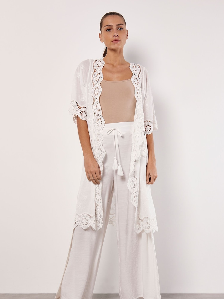 Apricot Cream Lace Detail Front Split Wrap Trousers - Image 4 of 4