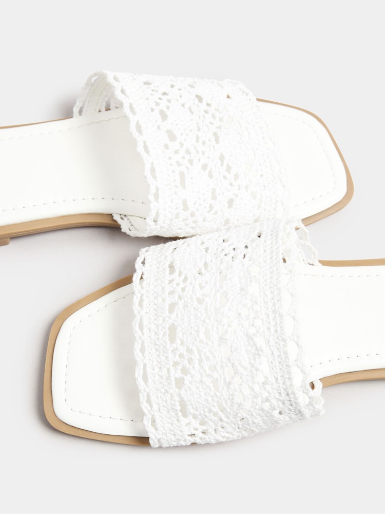 Yours Curve White Crochet Mule Sandals In Extra Wide Eee Fit - Image 5 of 5