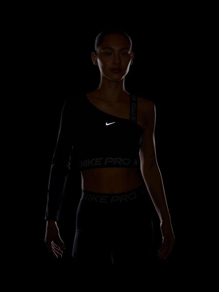 Nike Black Dri-FIT Pro Shine Asymmetrical Cropped Top - Image 6 of 6