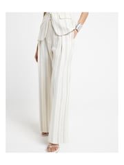 River Island Cream Stripe Wide Leg Pleated Trousers - Image 1 of 6
