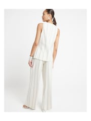 River Island Cream Stripe Wide Leg Pleated Trousers - Image 2 of 6