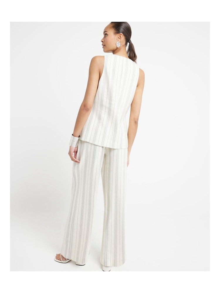 River Island Cream Stripe Wide Leg Pleated Trousers - Image 2 of 6 River Island Cream Stripe Wide Leg Pleated Trousers - Image 2 of 6