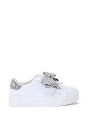Kurt Geiger London Chrome Junior Silver Mini Laney Bow Trainers - Image 1 of 3