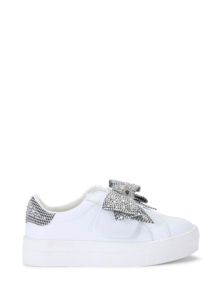 Kurt Geiger London Chrome Junior Silver Mini Laney Bow Trainers - Image 1 of 3