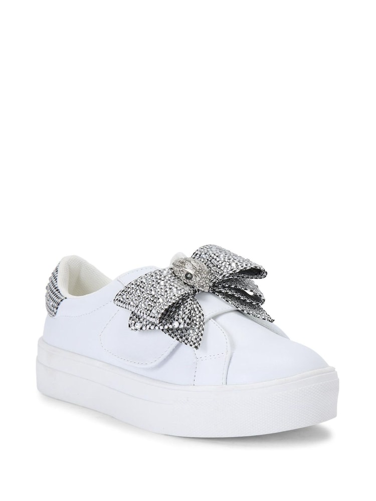 Kurt Geiger London Chrome Junior Silver Mini Laney Bow Trainers - Image 2 of 3