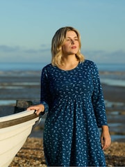 Live Unlimited Blue Curve Paisley Cotton Slub Tiered Midi Dress - Image 3 of 10