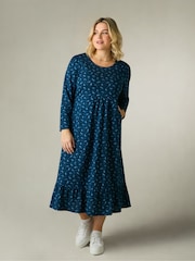 Live Unlimited Blue Curve Paisley Cotton Slub Tiered Midi Dress - Image 5 of 10
