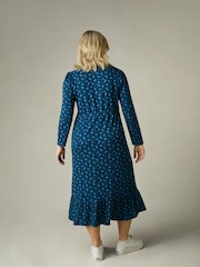 Live Unlimited Blue Curve Paisley Cotton Slub Tiered Midi Dress - Image 6 of 10