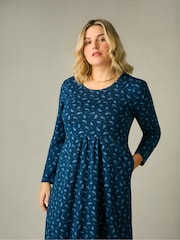 Live Unlimited Blue Curve Paisley Cotton Slub Tiered Midi Dress - Image 7 of 10