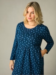 Live Unlimited Blue Curve Paisley Cotton Slub Tiered Midi Dress - Image 8 of 10