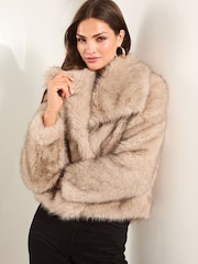 Lipsy Cream Faux Fur Shawl Collar Coat - Image 1 of 4