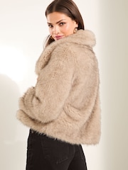 Lipsy Cream Faux Fur Shawl Collar Coat - Image 2 of 4