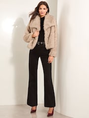 Lipsy Cream Faux Fur Shawl Collar Coat - Image 3 of 4