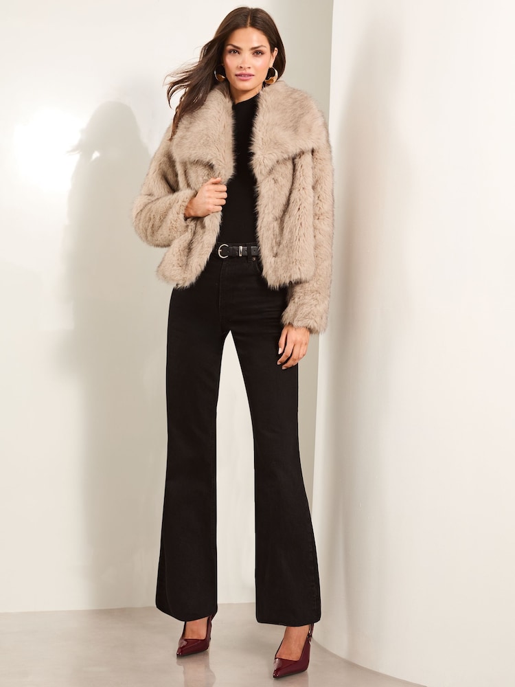 Lipsy Cream Faux Fur Shawl Collar Coat - Image 3 of 4