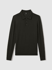 Reiss Dark Military Green Trafford Merino Wool Polo Shirt - Image 2 of 5