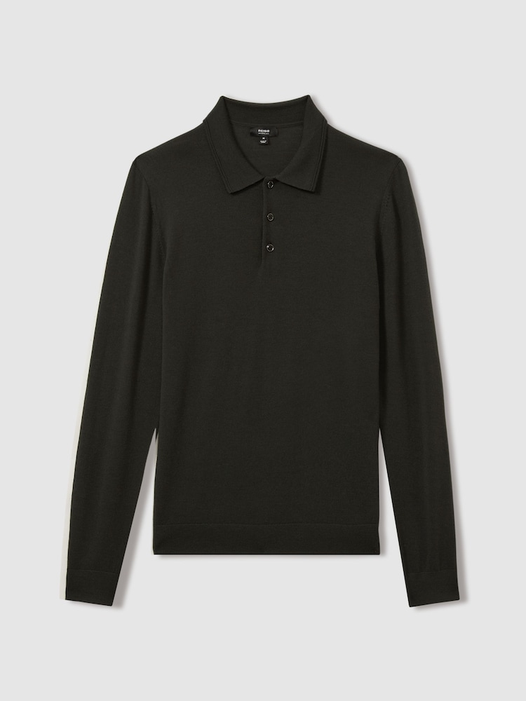 Reiss Dark Military Green Trafford Merino Wool Polo Shirt - Image 2 of 5
