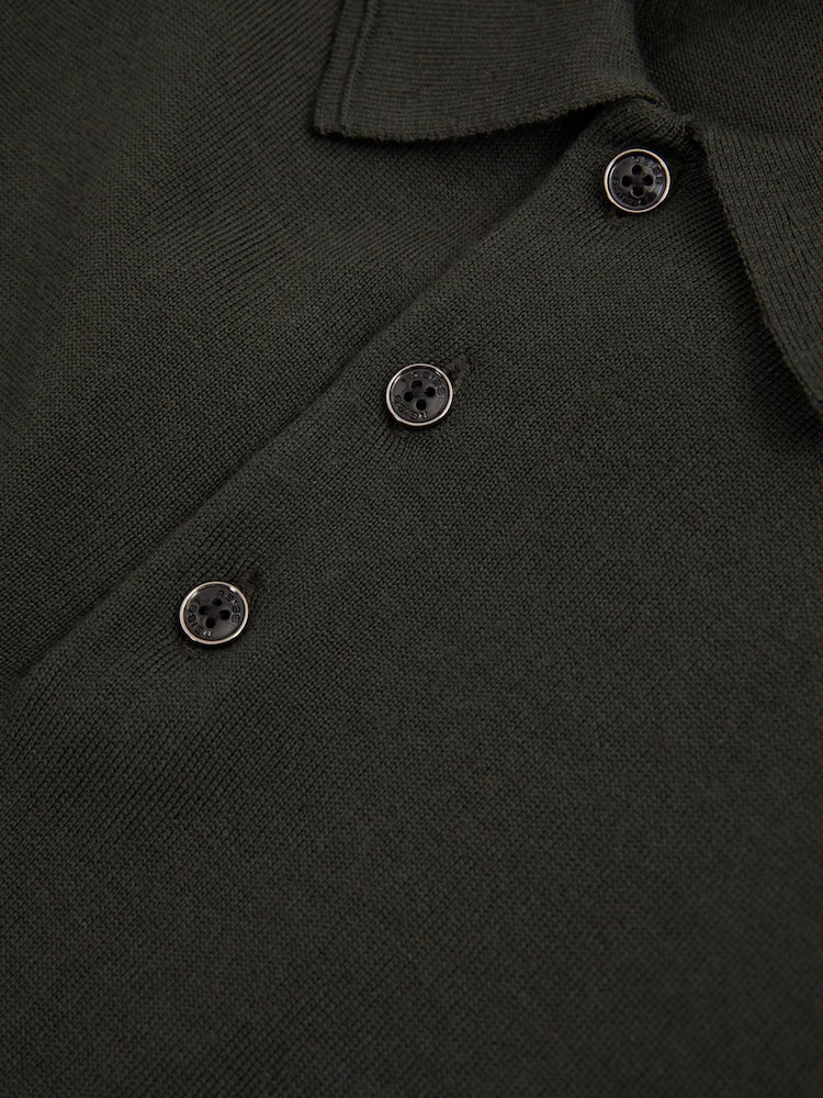 Reiss Dark Military Green Trafford Merino Wool Polo Shirt - Image 5 of 5