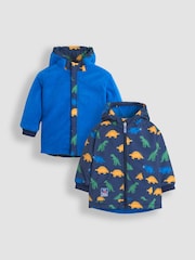 JoJo Maman Bébé Navy Blue Dinosaur Fleece Lined Jacket - Image 1 of 7