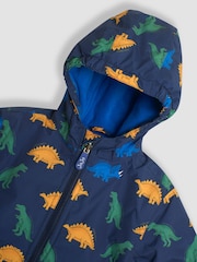 JoJo Maman Bébé Navy Blue Dinosaur Fleece Lined Jacket - Image 6 of 7