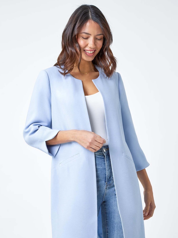 Roman Blue Textured Longline Smart Coat - Image 1 of 5
